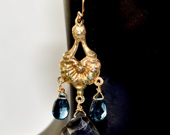LP 1481 London Blue Topaz, Labradorite Chandelier Earrings