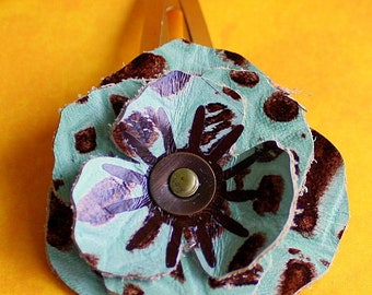 Mint Chocolate Chip Flower Hair Clips - Flower Barrette - Leather