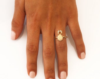 Pineapple Ring, Diamond Pineapple, Fashion Ring, minimal ring, Fruit Rings, Diamond ring, pineapple jewelry, Gold pineapple