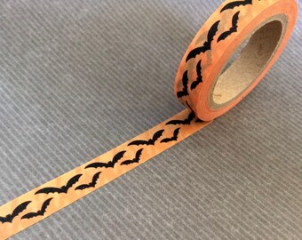 SALE Halloween Themed Thin Washi Tape "Bat Crazy" in Orange 10mm x 10 meters