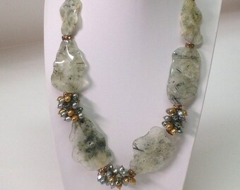 Crystals Prehnite Pearls Statement Necklace