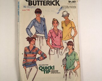 Misses Vintage T Shirts Women's Quick Butterick 6106 Size 14 Sewing Pattern Uncut Factory Folded UC FF