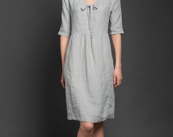 Pure linen dress taupe dress for summer woman dresses for