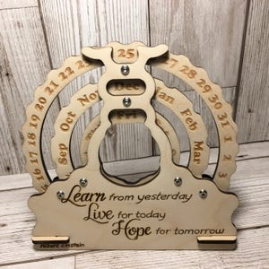 Wooden perpetual calendar, hand burned pyrography desk calendar, personalised design