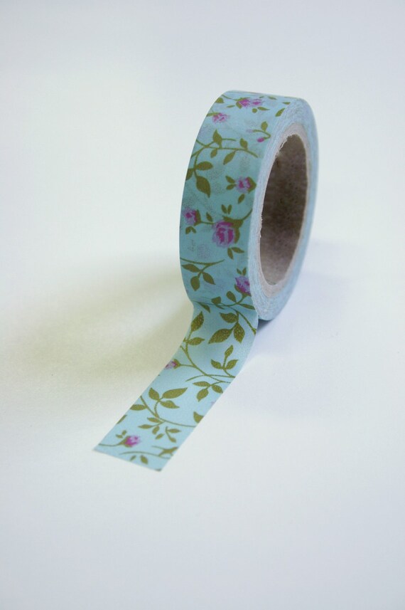Washi Tape 15mm Sweet Lavender Floral on Light Blue
