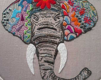 Ellie The Elephant - Embroidery Art - Hoop Art