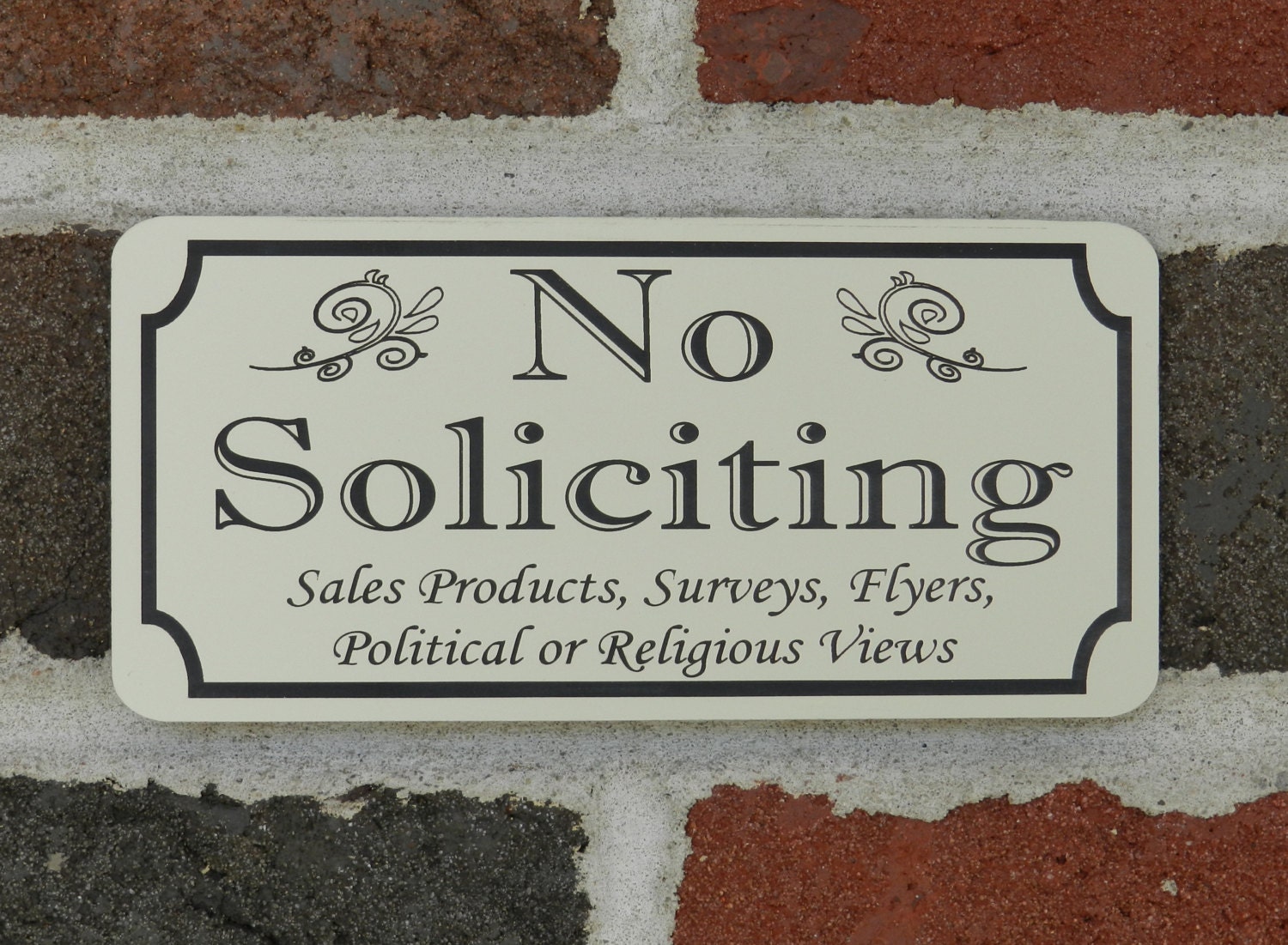 rectangular laser engraved no soliciting etc sign no