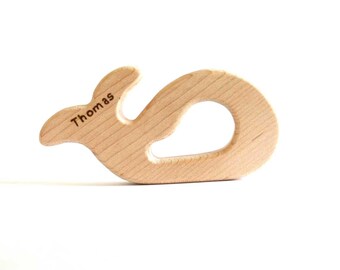 Personalized Baby Toy - Organic Baby Teething Toy - Whale Wood Teether
