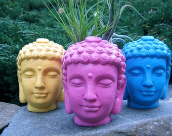 Buddha Head Planter, Succulent Plant Pot, Concrete Cement Home and Garden Decor, Air Plant Tillandsia Display