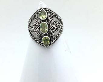 Sterling Silver Bali Peridot Statement Ring