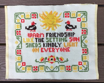 Vintage 1970s Handmade Cross Stitch Sampler