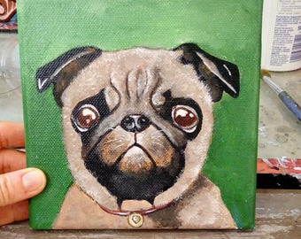 Mops Welpe/Acryl auf Leinwand