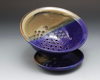 Handmade Pottery Berry Bowl Blue Brown by Mark Hudak
