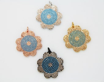 Mix Color CZ Micro Pave 23mm Flower Pendant
