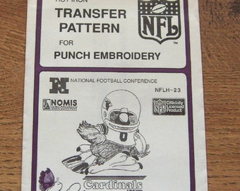 Vintage 80s pretty punch embroidery transfer pattern NFLH-23 Cardinals NFL pkg sealed nip unused