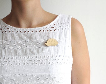 Laser Cut Wooden Hedgehog Brooch