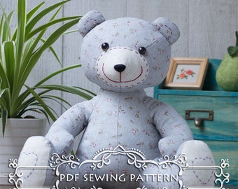 PDF Sewing pattern & tutorial - Smiling Teddy Bear | Stuffed Animal | soft toy | Softies | E-patterns |