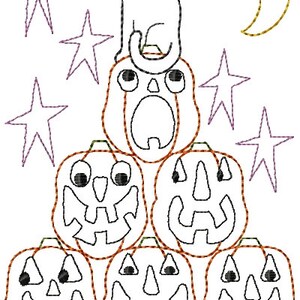 Stack of Jack O Lanterns Primitive Redwork Hallowen Sampler Machine Embroidery Design 5x7