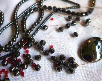 Hematite Beads De stash Lot Mixed shapes sizes non magnetic strands and one magnetic strand Jewelry Supply Craft Supply
