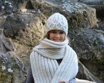Scarf & Cap hand knitting thick alpaca 2,5 m
