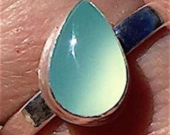Chalcedony Ring, Chalcedony Solitaire, Aqua Chalcedony Ring, Silver Chalcedony Ring