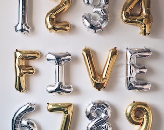 Number Foil balloon, 16" number balloon, silver balloon number, gold number balloon, age balloon, date balloons, number balloons, air filled
