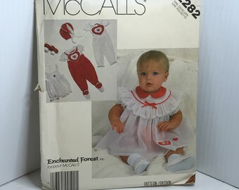 McCall's 2282, baby, sewing pattern, Dress, top, jumpsuit, panties, bonnet size infant nb small medium uncut
