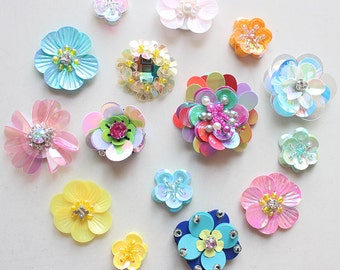 Lot 10 Random Stereo Beaded cloth stickers DIY garment accessories decorative Sequin cloth Sunflower Flowers wholesale