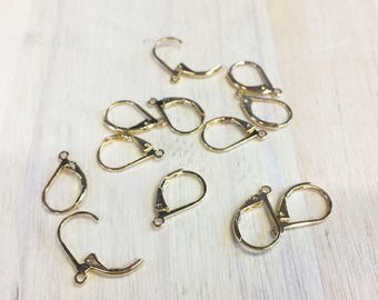 20/50 pcs Gold Brass Leverback Earwires, Leverback Earhooks, 10mmx16mm