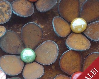 SALE - Set of 3 - Flower Magnets Steel Metal Glass - 3 FOR 15.00