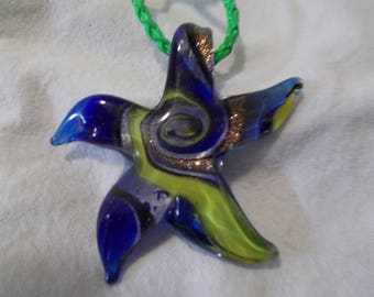 Blue Green Swirl Glass Starfish Necklace
