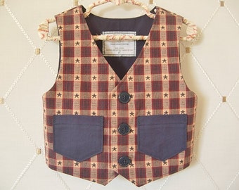 Toddler Vest, Little Boys Vest, Patriotic, Stars, Navy Blue Vest, Plaid Vest, Kids Vest, Ringbearer Vest, Wedding Vest, Baptism Vest