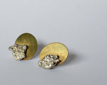 Contemporary silver and brass earrings