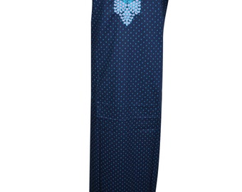 Bohemian Womens Blue Cotton Maxi Caftan Dress Short Sleeves Nightwear Sleepwear House Dress L