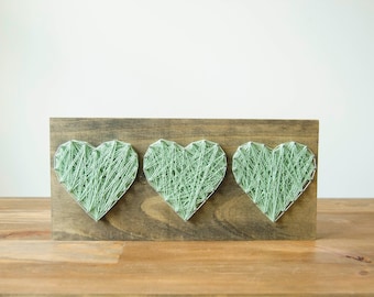 Three Hearts - String Art - Wood Wall Decor - Farmhouse Decor - Mother's Day Gift - Rustic Home Decor - Country Home Decor - Wood Decor