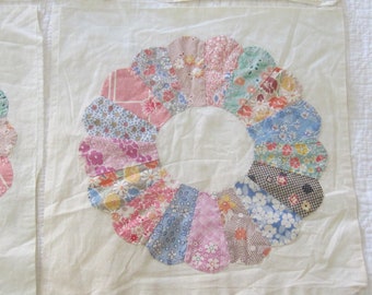 Sensational! Vintage Multicolored Hand-Appliqued Dresden Plate Quilt Blocks 14-3/4”