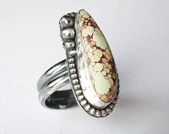 Sterling silver handmade treasure mountain turquiose oxidised statement ring, hallmarked in Edinburgh