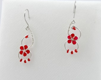 Earrings red and white flower