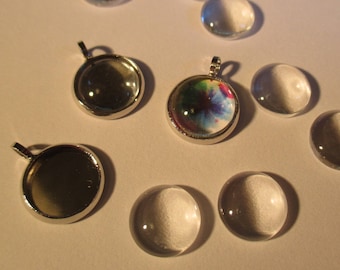 2 cabochon metal charms silver 15 x 12 mm