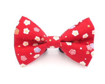 Japanese Red Cherry Blossoms Bow Tie - Attachable Bow Tie for Dogs & Cats