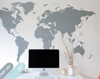 7 x 4 ft - | World Map Decal | Large World Map Vinyl Wall Sticker | Easy install World map wall decor | World Map Wall Sticker | 2.1 x 1.2 m