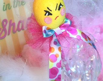 Sour lemon pixie stick party favor yellow pink lemonade vintage retro inspired anthropomorphic tea party decor toni kelly original
