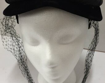 Vintage Black Velour Pillbox hat
