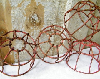 4 Rusty Old Industrial Factory Salvage Metal Wire Cage Sprinkler Head Guards