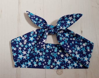 Blue Star Rockabilly Head Scarf - Wired or Not - Tattoo Hair Tie White Hairband