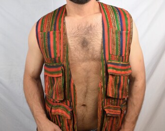 Vintage Guatemala Cargo Hippie Pocket Vest