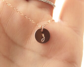 Tiny Rose Gold Initial Necklace, Personalized Necklace, Hand Stamped, Initial Charm, Mothers Necklace, Bridesmaids Necklace, Dainty Necklace