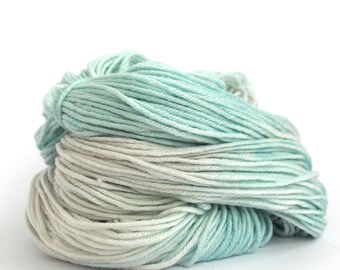 Double knitting wool, hand dyed DK organic merino silk, light worsted crochet yarn, Perran Yarns, Waterworld white pale blue, uk seller
