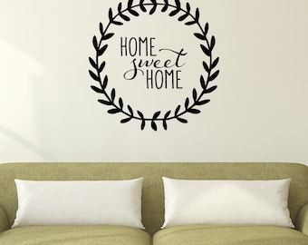 Wall Quote Decal Home Sweet Home Leaf Garland Family Room Living Kitchen Love Wall Art Vinyl Wall Decal