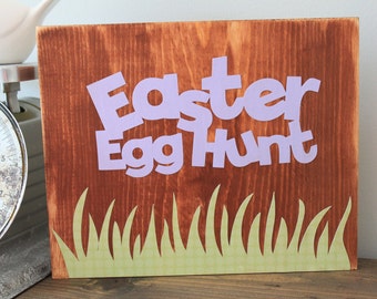 Rustic Easter egg Hunt sign spring sign Easter grass Easter gift decor wall hanging